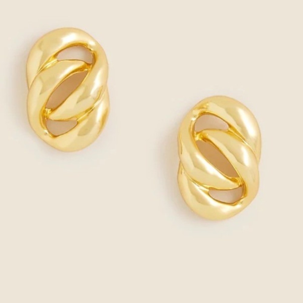 J. Crew Gold Tone Interlocking Link Stud Earrings Hypoallergenic Post NEW‎